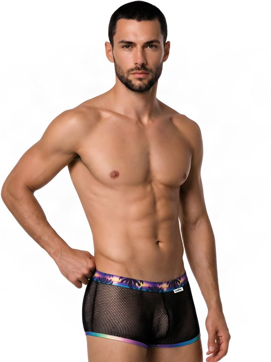 CandyMan 99934 Men's Underwear Breathable Mesh Tropical Trunks Color Black - Image 4