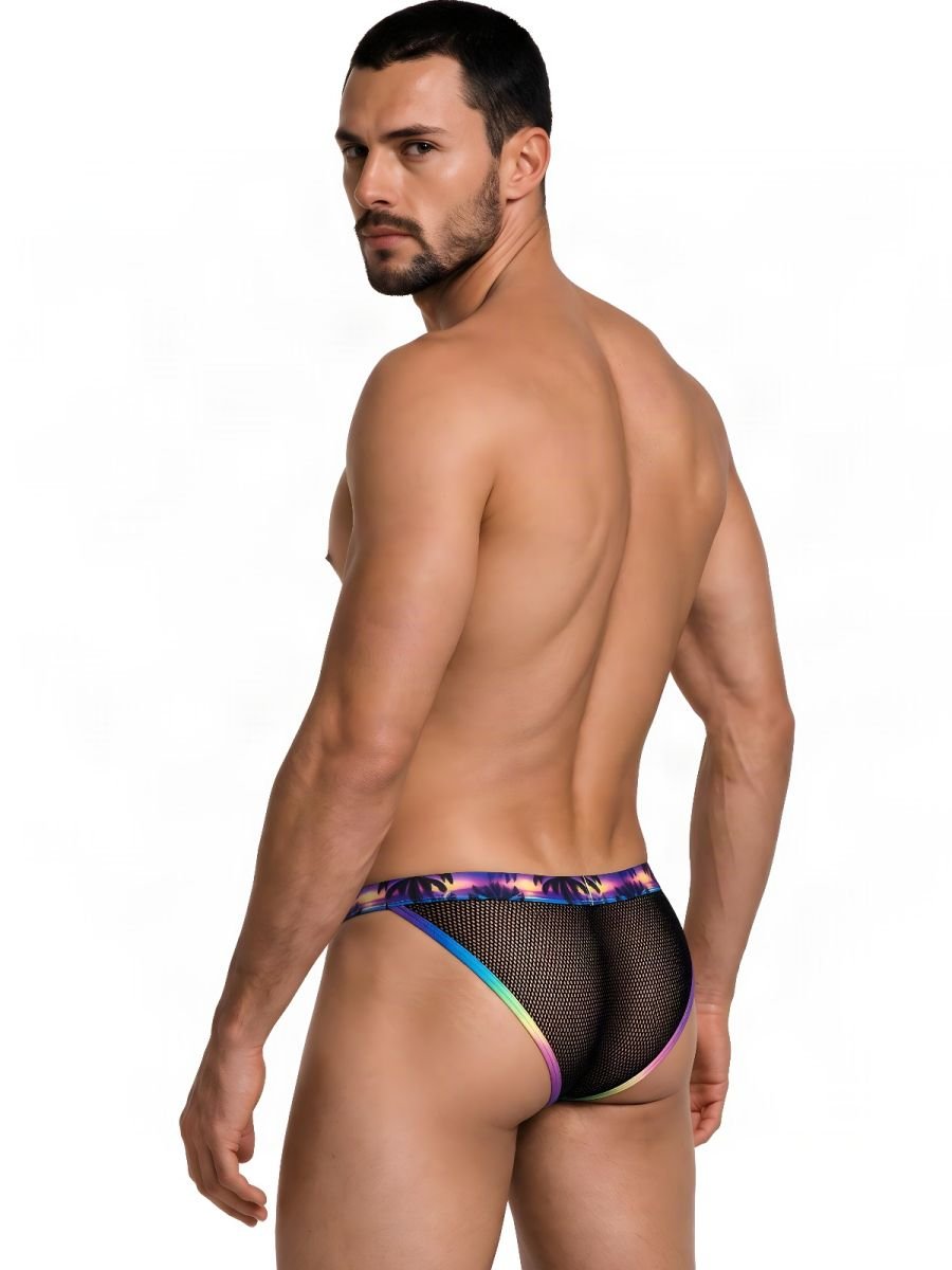 CandyMan 99935 Men's Underwear Tropical Mesh Low Rise Briefs Color Black - Image 3