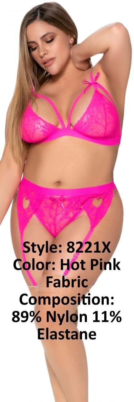 Mapale 8221X Three Piece Garter Set Color Hot Pink - Image 6